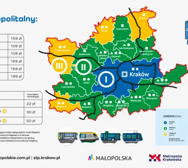 Mapa stref biletowych MPK Kraków z cenami biletów okresowych i krótkookresowych. Sprawdź, gdzie kupić bilety MPK Kraków.